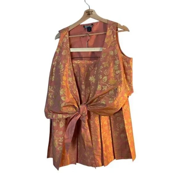 Lafayette 148 SET Silk Shantung Pleated Kareem Skirt & Tie Top SIZE 12 EUC